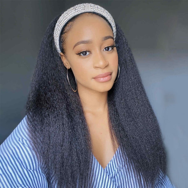 HairHive Affordable Kinky Straight Human Hair Headband Wig Ready To Wear Wig No Glue Needed