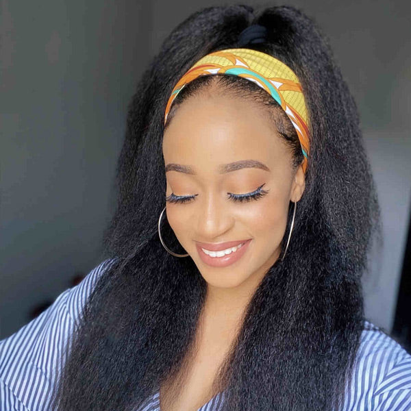 HairHive Affordable Kinky Straight Human Hair Headband Wig Ready To Wear Wig No Glue Needed