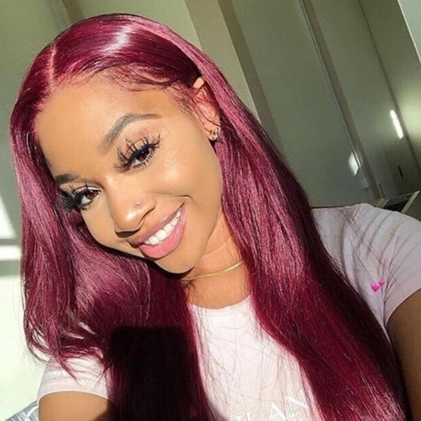 99J Burgundy Color 13x4 4x4 Lace Front & Closure Wig Straight Pre Plucked Human Hair Wigs for Women