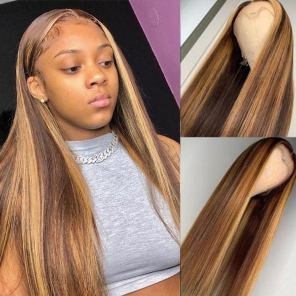 Highlight Straight 13x4 Lace Closure Wigs Human Virgin Hair Lace Front Wigs