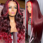 Sunber 24-Inch Dark Burgundy With Rose Red Highlights Loose Wave 13x4 Lace Front Human Hair Wig