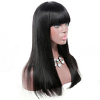 Silky Smooth Straight Human Hair Wig With Bangs Blunt Cut Soft Face-Framing Bangs