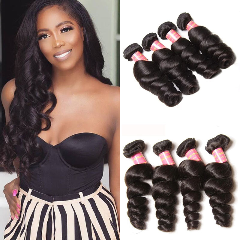 Hive Hair Virgin Brazilian Loose Wave Hair 4 Bundles - 100% Unprocessed Human Bundle Deals