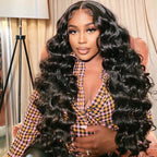 Brazilian Virgin Loose Wave Human Hair Pre plucked Lace Front Wigs Natural Black