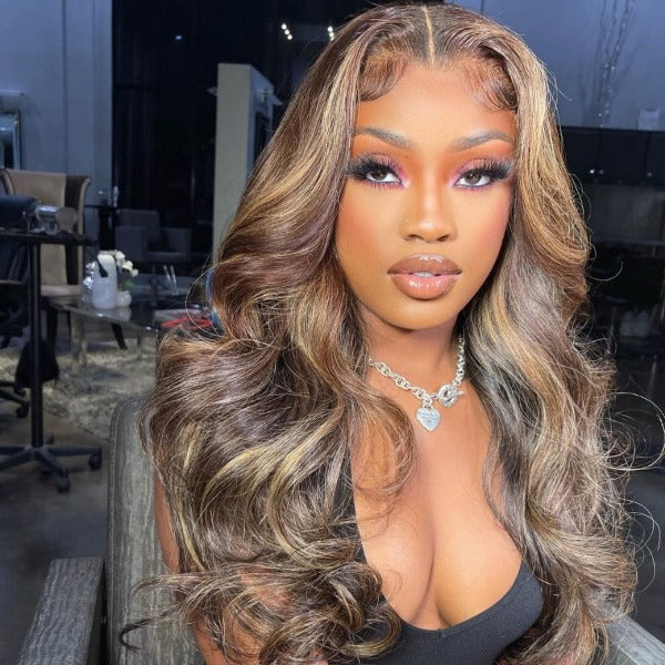 Highlight Body Wave 13x4 Invisible Transparent Lace Human Virgin Hair Lace Front Wigs