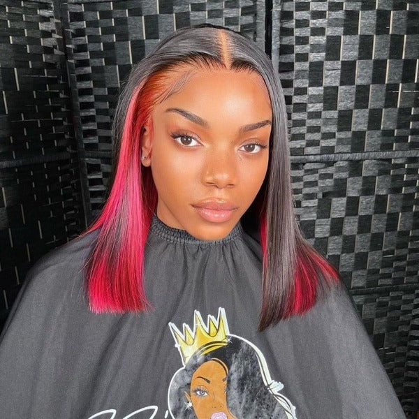Two Tones Short Bob 13x4 Lace Front Wigs Thick Underneath Colored Hair Natural Black