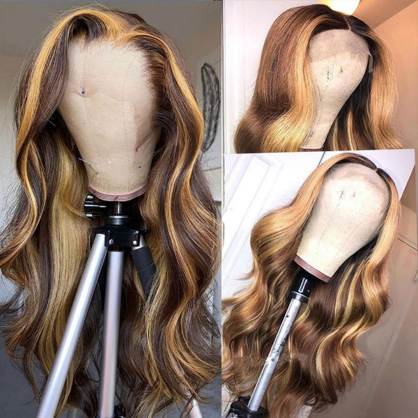 Highlight Body Wave 13x4 Invisible Transparent Lace Human Virgin Hair Lace Front Wigs