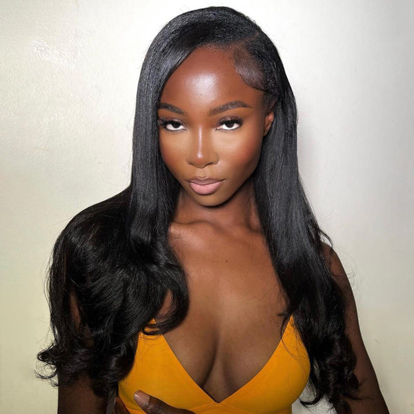 HairHive Yaki Straight Bleached Knots Wear Go Wig Pre-cut 7x5 HD Lace Bleached Knots Relaxed Glueless Wig