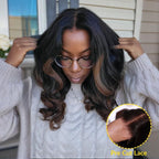 Sunber 7x5 Glueless Lace Black to Chestnut Brown Ombre Loose Wave Wig With Bleached Knots