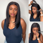 Sunber Blunt Cut Light Yaki Straight 7x5/13x4 Pre-Cut Lace Bye Bye Knots Glueless Bob Wig Pre-plucked