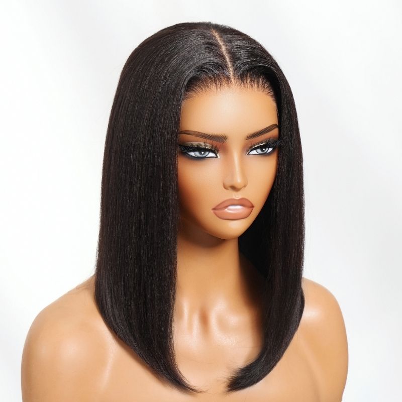 Sunber Blunt Cut Light Yaki Straight 7x5/13x4 Pre-Cut Lace Bye Bye Knots Glueless Bob Wig Pre-plucked