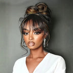 Sunber 13x4 Pre-Everything Lace Frontal Balayage Highlight Wig with Bangs Pre-everything Fluffy Natural Loose Wave  Hair Wigs with Invisi Drawstring