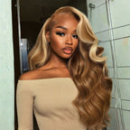 Sunber 13x4 Pre-evertyhing Frontal Wig Blonde Highlight Loose Wave Human Hair Wig with Curtain Bangs