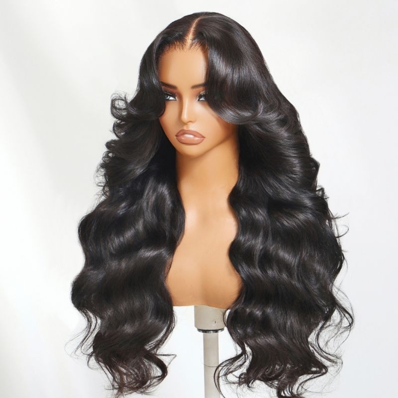 Sunber 13x4 HD Real Scalp Pre Everything Lace Frontal Natural Black Body Wave Wig With Elastic Drawstring