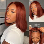 Sunber 7x5 Bye Bye Knots Reddish Brown Yaki Straight Short Bob Wig