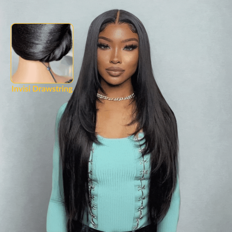 Sunber 13x4 HD Real Scalp™ Layer Cut Straight Lace Frontal Human Hair Wig with Invisi Drawstring