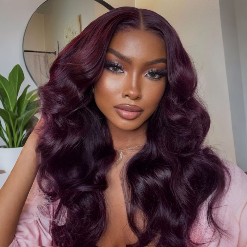 Sunber Black Cherry Lace Frontal Dark Burgundy Wig-Long Layered Cut & Pre Everything & Flash Sale