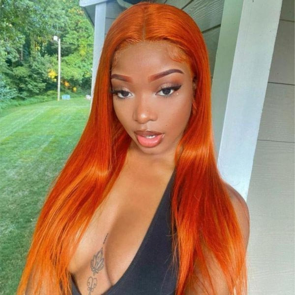 13x4 Lace Closure Wigs Straight Orange Human Virgin Hair Preplucked Lace Front Wigs with Baby Hair