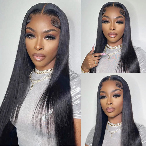 HairHive Straight Pre-Bleached Knots Elastic Drawstring Wear Go Glueless Wigs Pre Cut Lace 7x5 HD Lace Closure Wigs