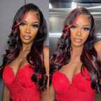 Sunber 24-Inch Dark Burgundy With Rose Red Highlights Loose Wave 13x4 Lace Front Human Hair Wig