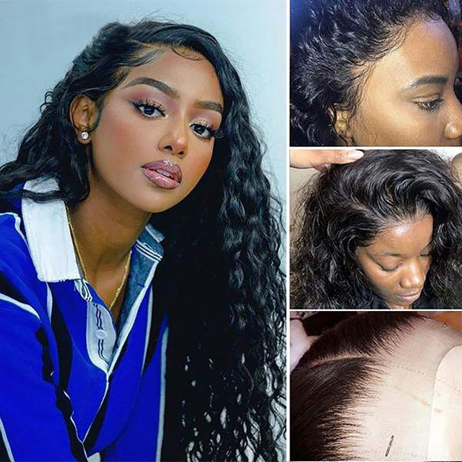 Deep Wave Human Hair 4x4 Lace Closure Wig Pre Plucked Remy Wigs with Baby Hair