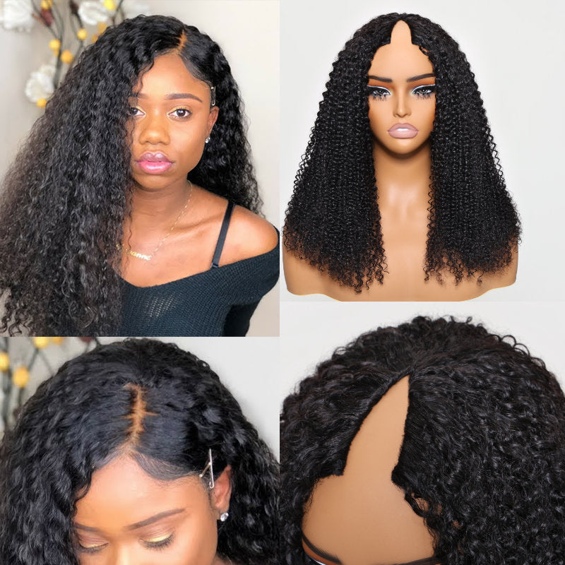 Sunber 180% Density Afro/ Kinky Curly Upgrade New V Part With No Lace No Glue Affordable Wig