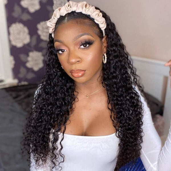 HairHive 100% Human Hair Grip Headband Scarf Wig Water Wave Human Hair Wig Curly No plucking wigs for Women No Glue No Sew In