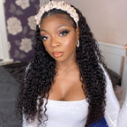 HairHive 100% Human Hair Grip Headband Scarf Wig Water Wave Human Hair Wig Curly No plucking wigs for Women No Glue No Sew In