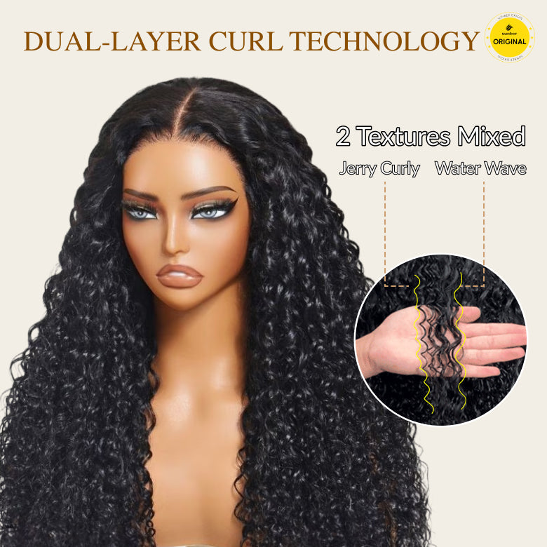 Sunber 7x5/ 13x4 Pre-Everything Lace Frontal Wig Water Wave & Curly Mixed Human Hair Wigs With Invisi Drawstring