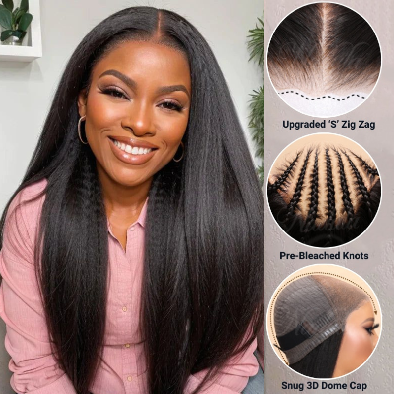Sunber 7x5 HD Real Scalp 180% Density Yaki Straight Pre Cut Lace Bye Bye Knots Wig With Bleach Knots Vip Member Flash Sale