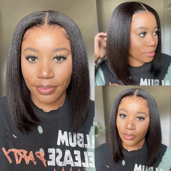 HairHive Wear Go Glueless Wigs Kinky Straight Pre Cut 7x5 HD Lace Front Bob Wigs