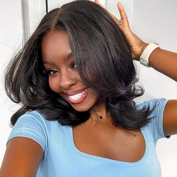 HairHive M-Cap Layered Cut Pre-Styled Wear Go Wigs Pre Cut 9x6 HD Lace Glueless Wig With High Density Bomb Look