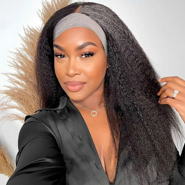 HairHive Affordable Kinky Straight Human Hair Headband Wig Ready To Wear Wig No Glue Needed