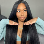 HairHive M-Cap Kinky Straight Pre Cut 9x6 HD Lace Wear Go Glueless Wigs Pre Bleached Tiny Knots Lace Front Wigs