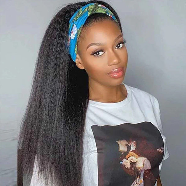 HairHive Affordable Kinky Straight Human Hair Headband Wig Ready To Wear Wig No Glue Needed