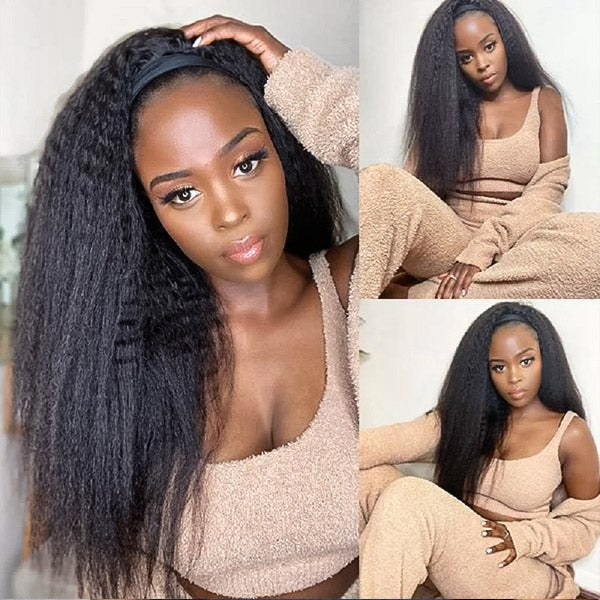 HairHive Affordable Kinky Straight Human Hair Headband Wig Ready To Wear Wig No Glue Needed