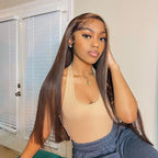 Honey Blonde and Brown Streaks Highlight Wigs Straight 13x4 Lace Front Wig Preplucked with Baby Hair