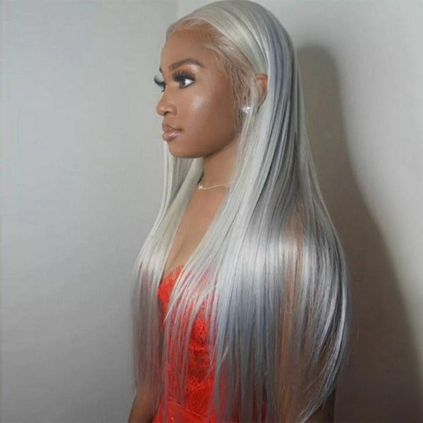 Grey Color Human Hair Wigs Ash Gray Brazilian Straight 13x4 4x4 Lace Front Wigs Preplucked for Women