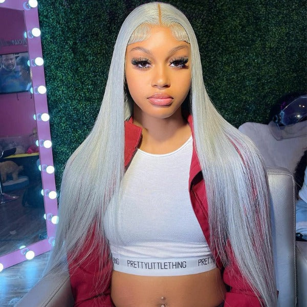 Grey Color Human Hair Wigs Ash Gray Brazilian Straight 13x4 4x4 Lace Front Wigs Preplucked for Women